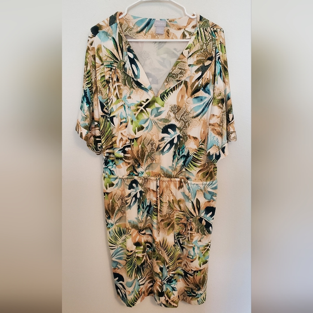 Chico's Size 3 Tropical Resort Palm Leaf And Snakeskin Print Women's Tunic Dress